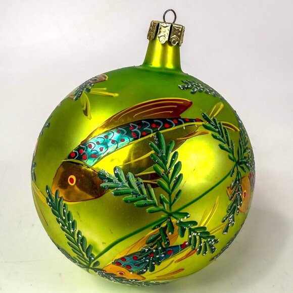 Christopher Radko Deep Sea Ornament Green Yellow Fish Blown Glass Ball 4'' - Picture 1 of 6